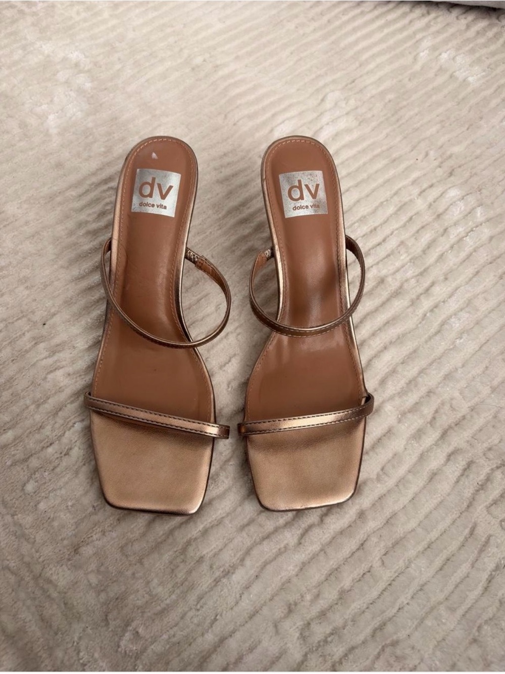 Dolce Vita Rose Gold Strappy Square-Toe Slide Mules